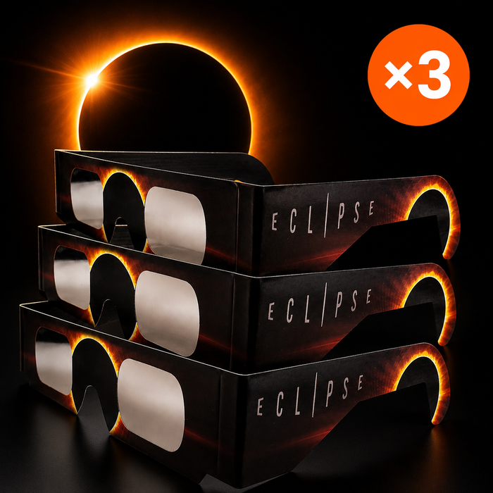 Pack de 3 gafas de eclipse solar certificadas CE / ISO 12312-2 – Eclipse del 12 de agosto de 2026