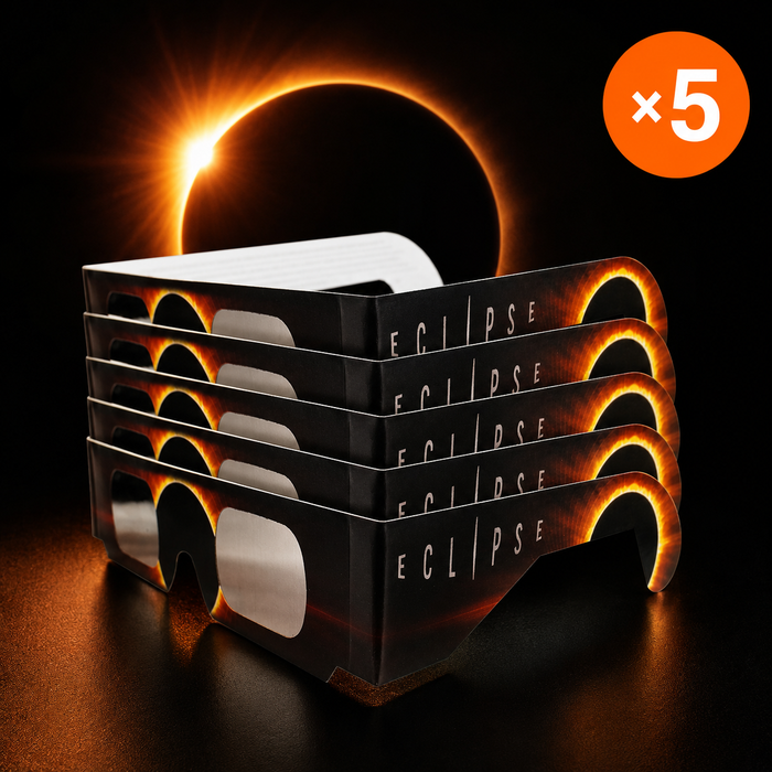 Pack de 5 gafas de eclipse solar certificadas CE / ISO 12312-2 – Eclipse del 12 de agosto de 2026