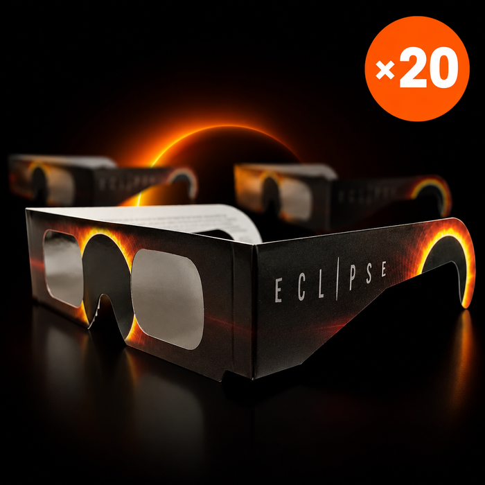 Pack de 20 gafas de eclipse solar certificadas CE / ISO 12312-2 – Eclipse del 12 de agosto de 2026